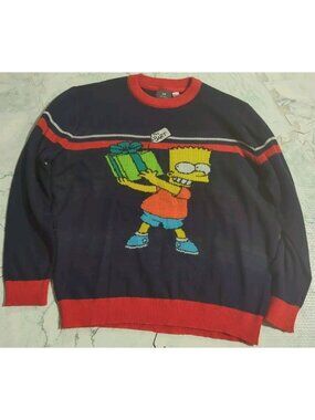 Bart Simpson Gift Ugly Christmas Sweater Ho-Ho-Homer Soft Fine Knit Size Large